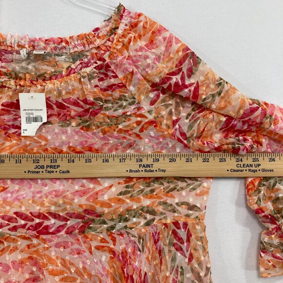 New Cato Large Orange Pink Swiss Dot Ruffle Baby-doll Romantic Feminine Blouse - Picture 9 of 12